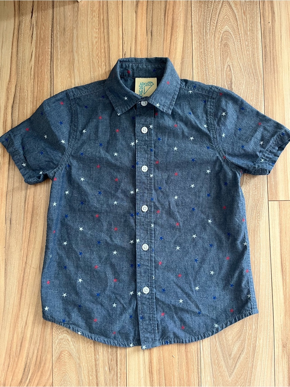 Kids Short-Sleeve Star Print Button-Down Shirt - Navy